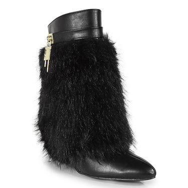 Furry Fuzzy Fold Over Wedge Ankle Boots