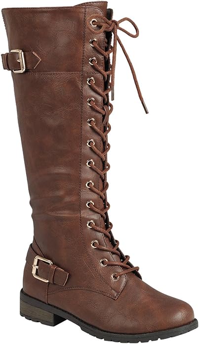 Womens Knee High Buckle Riding Boots Forever Link Mango 27