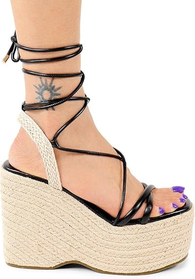 Women's Platform Lace Up Espadrilles Heels Wedge Sandals