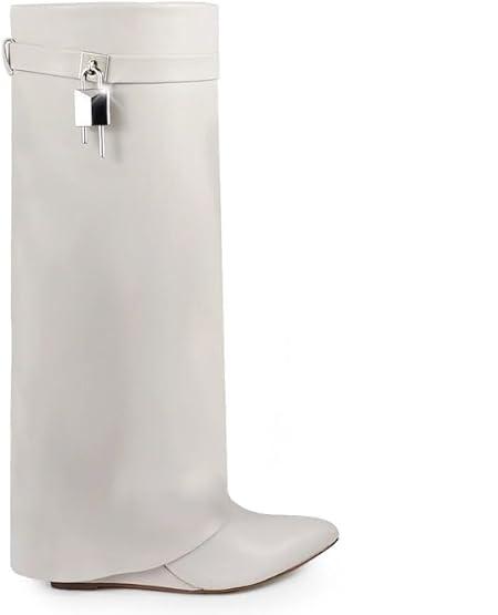 Liliana Mutto-1 Padlock Detail Wedge Knee High Boots