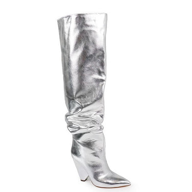 Metallic Pointed Toe Thigh High Boots Nano-2 Liliana