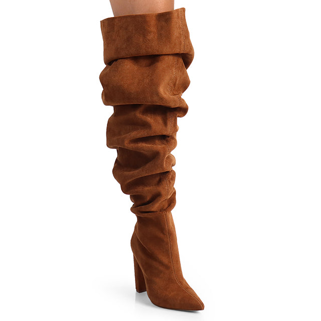 Over The Knee Wide Calf Slouchy Chunky Heel Boots