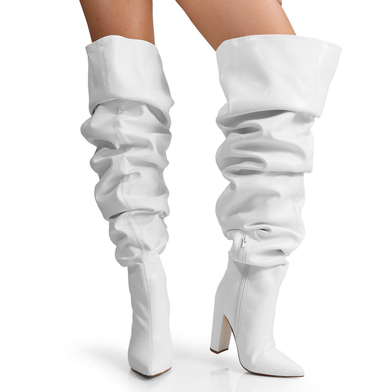 Over The Knee Wide Calf Slouchy Chunky Heel Boots