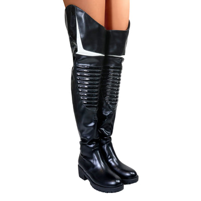 Over The Knee Flat Boots, New Fashionable Style Pu Leather