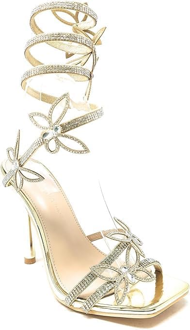 Butterfly Rhinestone Strappy High Heels Sandals Narala-41A