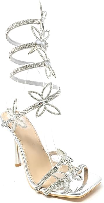 Sandalias de tacón alto con tiras y diamantes de imitación de mariposa Narala-41A