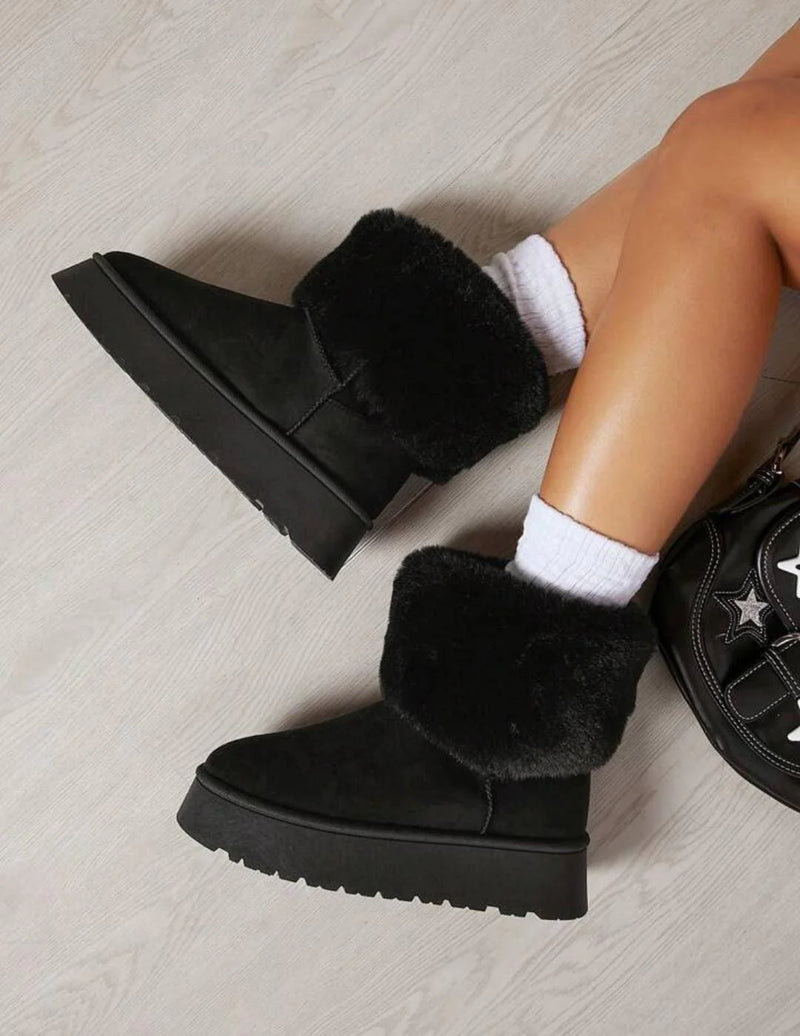 Black Faux Fur Winter Boots for Women Oaklee-03 Wild Diva