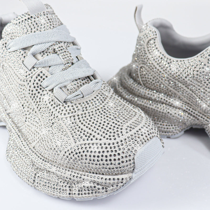 Women Chunky Platform Rhinestone Mesh Sneakers