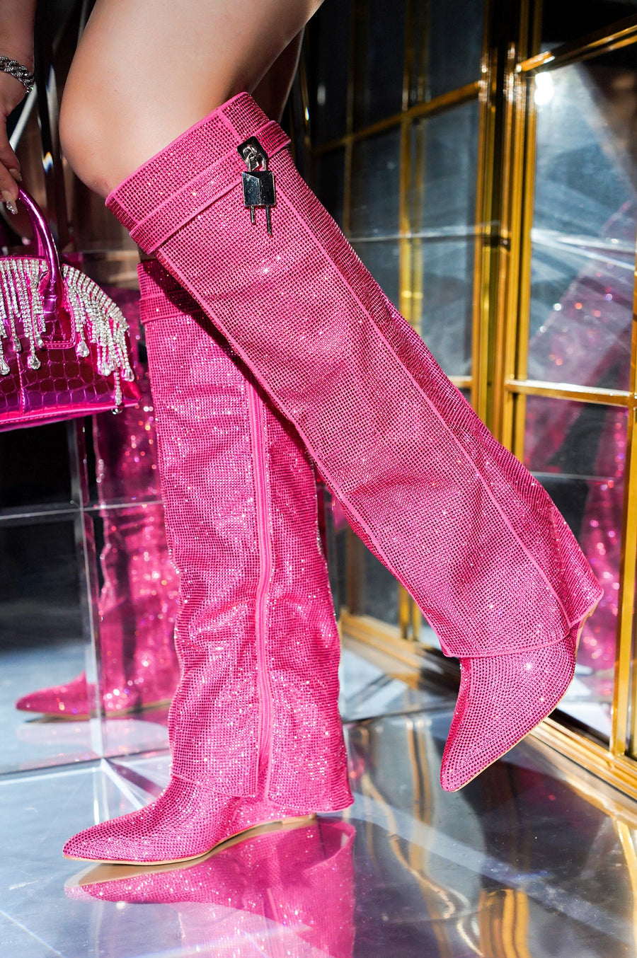 Hot pink over the knee boots best sale