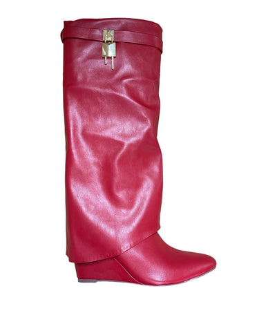 Liliana Mutto-1 Padlock Detail Wedge Knee High Boots | Shoe Time