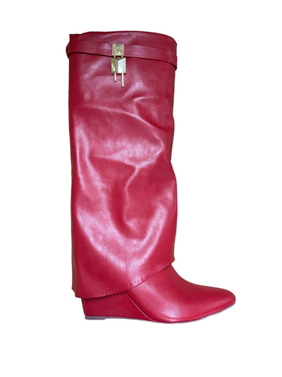 Liliana Mutto-1 Padlock Detail Wedge Knee High Boots | Shoe Time