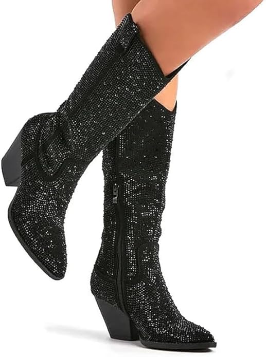 Rhinestone Western Cowboy Pull-on Boots River-11