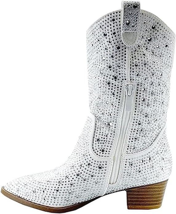 Forever Girls/Kids Rhinestone Western Cowgirl Cowboy Pointed Toe Low Heel Boots