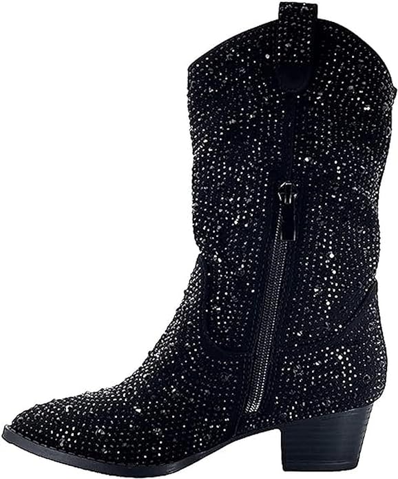 Forever Girls/Kids Rhinestone Western Cowgirl Cowboy Pointed Toe Low Heel Boots