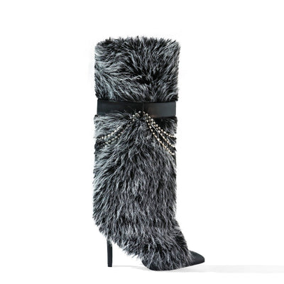 Women's Faux Fur Fashion Winter Stiletto Boots, Halloween Party