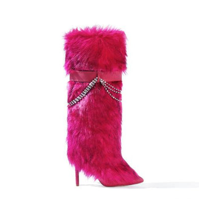 Women's Faux Fur Fashion Winter Stiletto Boots, Halloween Party