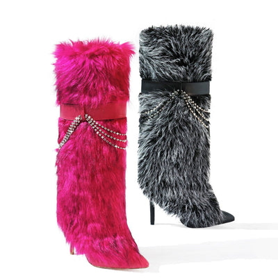 Women's Faux Fur Fashion Winter Stiletto Boots, Halloween Party