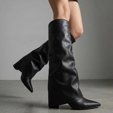 Women's Slouchy Knee High Boots Pointed Toe Low Heel Tall Fashion Boots