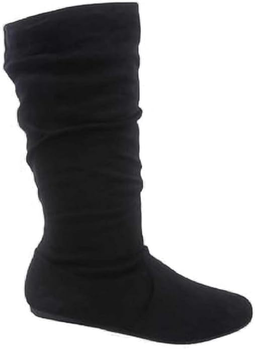 Womens Suede Round Toe Slouch Comfy Flat Mid Calf Tall Boots