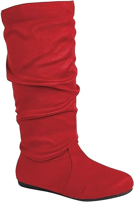 Womens Suede Round Toe Slouch Comfy Flat Mid Calf Tall Boots