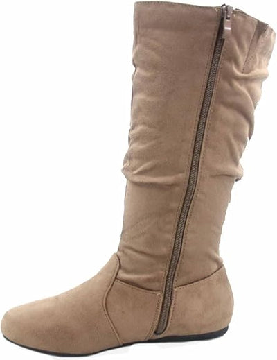 Womens Suede Round Toe Slouch Comfy Flat Mid Calf Tall Boots