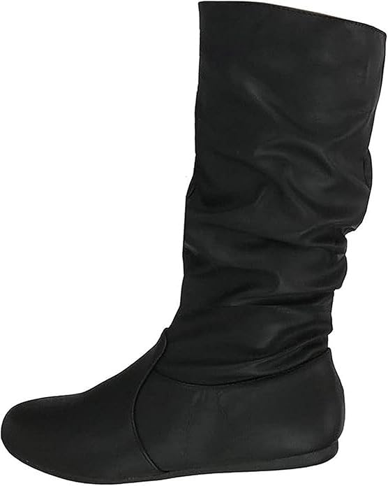 Winter Riding Slouch Comfy Flat Mid Calf Boots Pu Leather