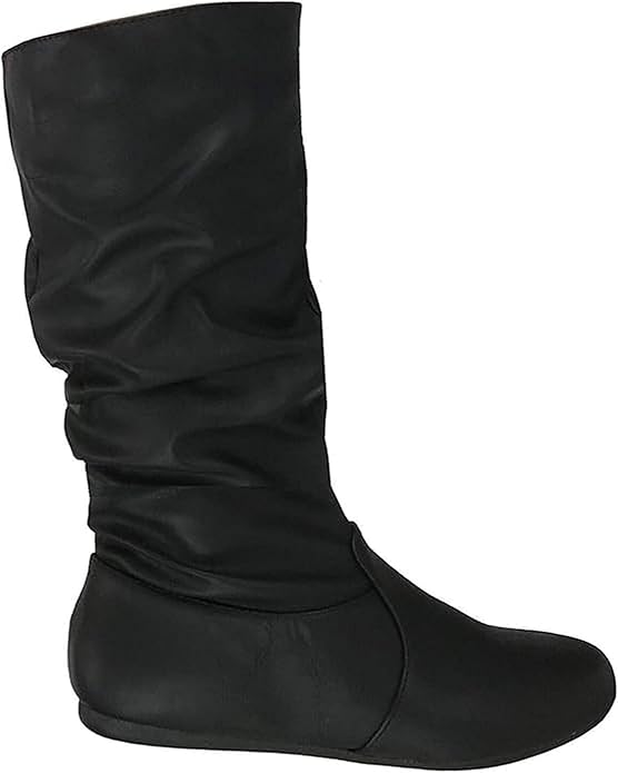 Winter Riding Slouch Comfy Flat Mid Calf Boots Pu Leather