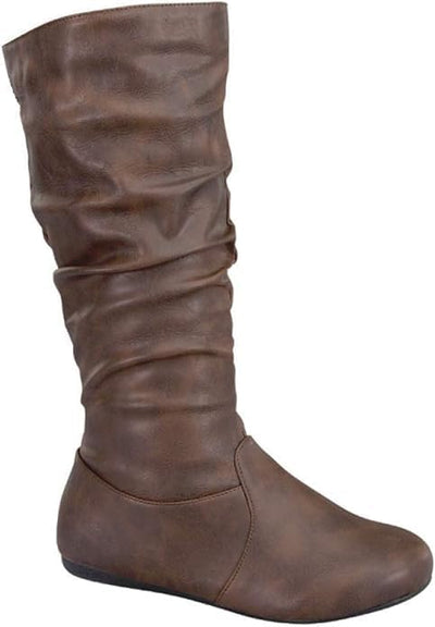 Winter Riding Slouch Comfy Flat Mid Calf Boots Pu Leather