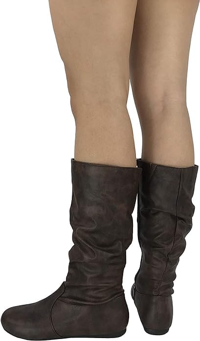 Winter Riding Slouch Comfy Flat Mid Calf Boots Pu Leather