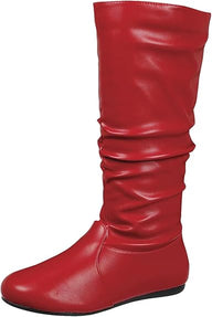 Winter Riding Slouch Comfy Flat Mid Calf Boots Pu Leather