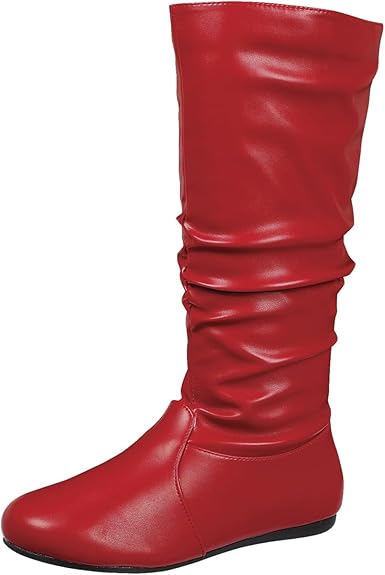 Winter Riding Slouch Comfy Flat Mid Calf Boots Pu Leather