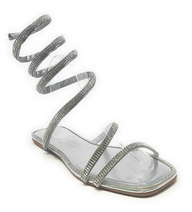 Rhinestone Wrap Around Flat Sandals Dizzy-05 | Shoe Time