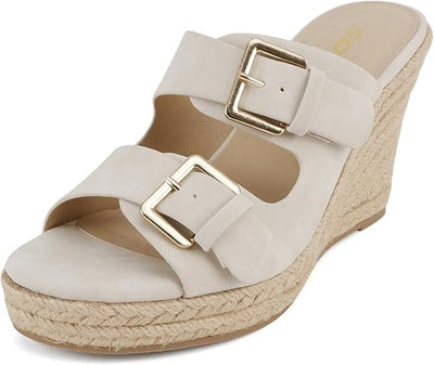 Double Strap Wedge Sandal with Buckle Closures