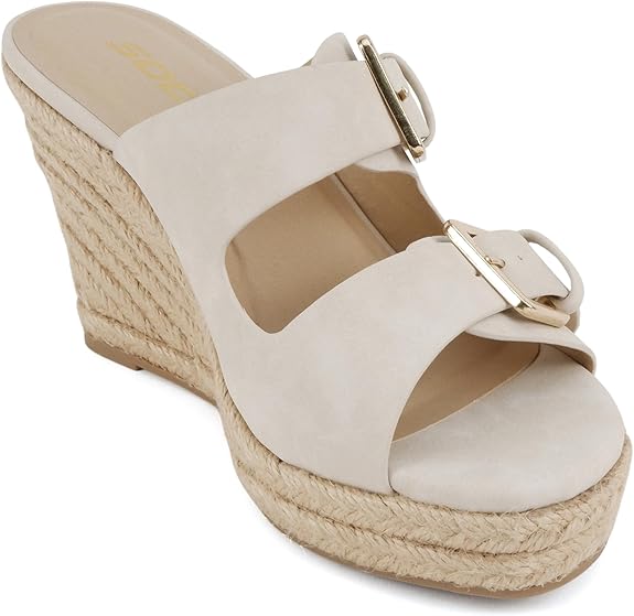 Double Strap Wedge Sandal with Buckle Closures