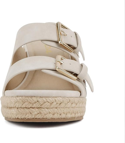 Double Strap Wedge Sandal with Buckle Closures