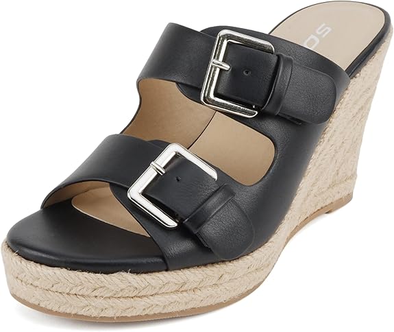 Double Strap Wedge Sandal with Buckle Closures