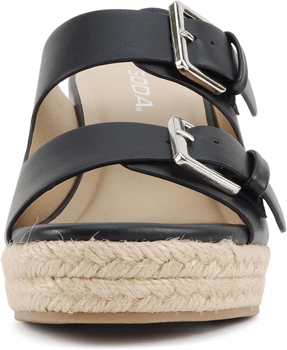 Double Strap Wedge Sandal with Buckle Closures