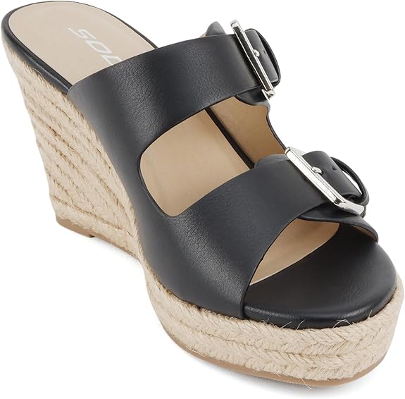 Double Strap Wedge Sandal with Buckle Closures