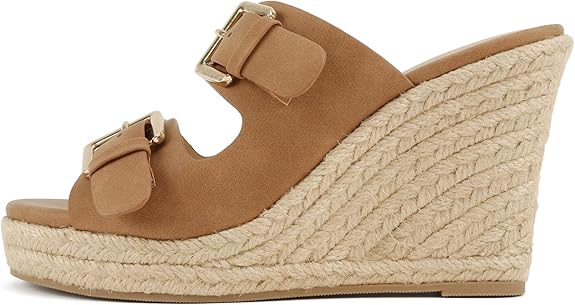 Double Strap Wedge Sandal with Buckle Closures