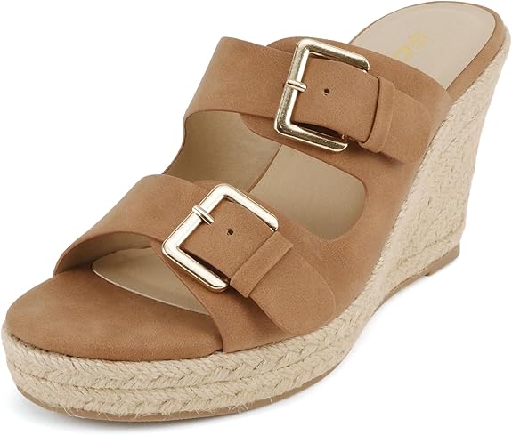 Double Strap Wedge Sandal with Buckle Closures