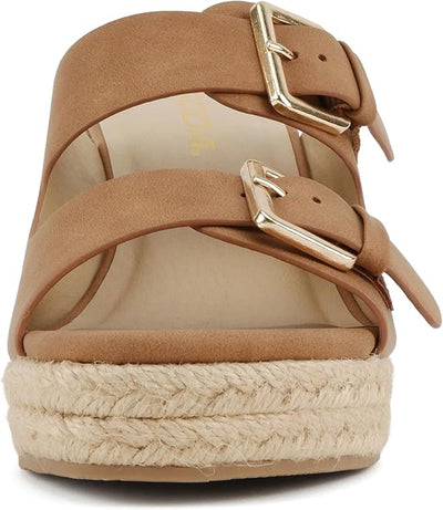 Double Strap Wedge Sandal with Buckle Closures