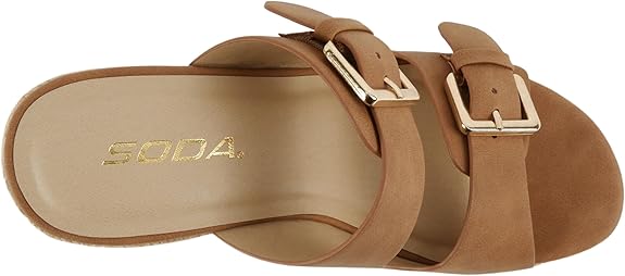 Double Strap Wedge Sandal with Buckle Closures