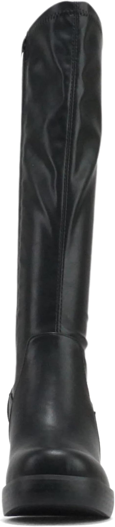 Women Pu Leather Knee High Chunky Block Heel Platform Boots – SHOE