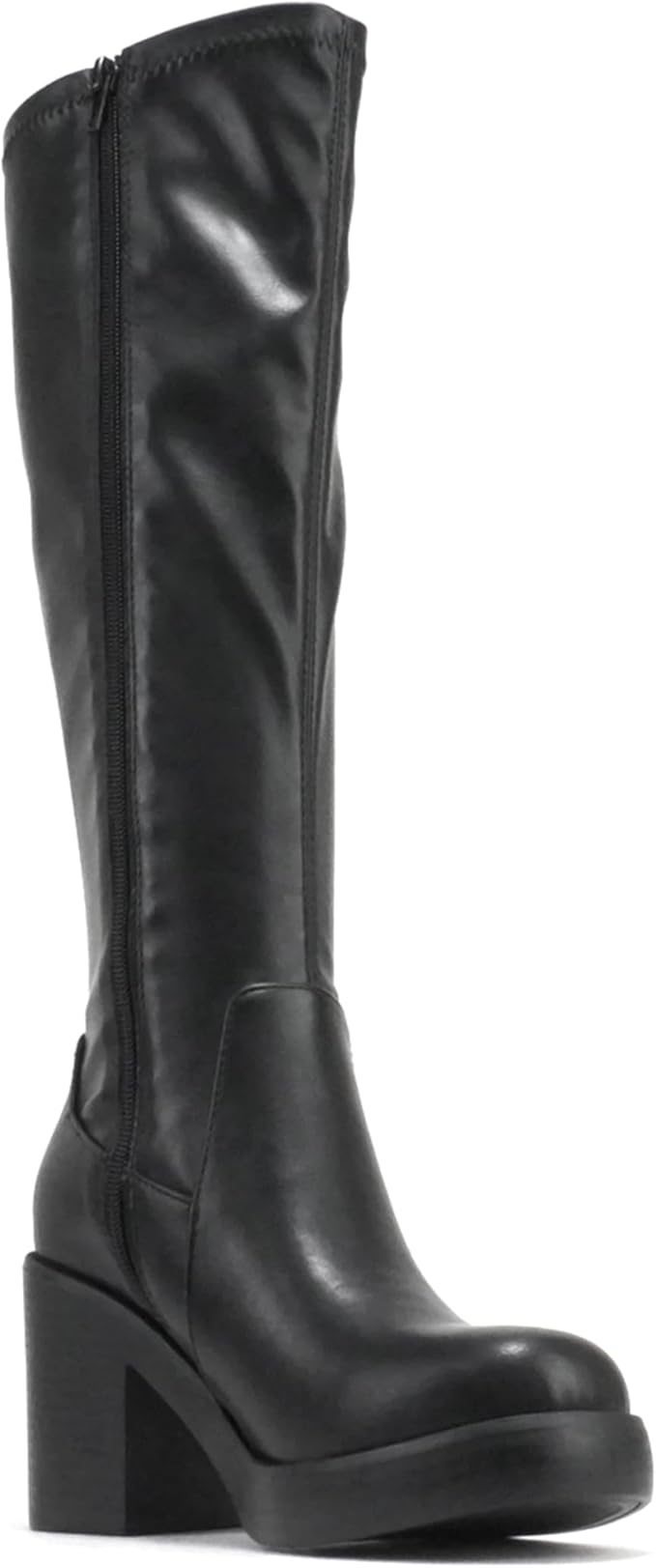 Women Pu Leather Knee High Chunky Block Heel Platform Boots – SHOE TIME