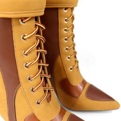 Lace Up Pointed Toe Motorsport Ankle High Boots