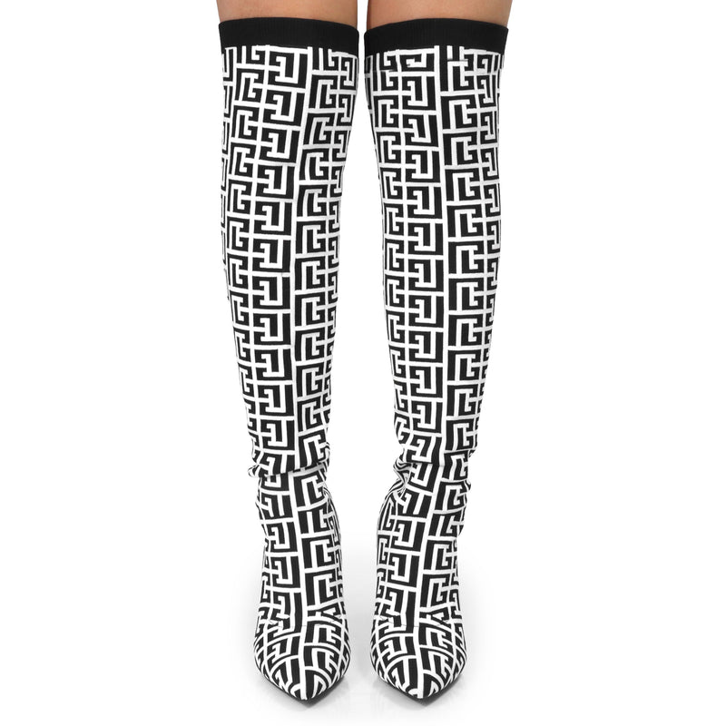 Over The Knee Pointed Toe Pattern Print Boots