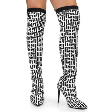 Over The Knee Pointed Toe Pattern Print Boots