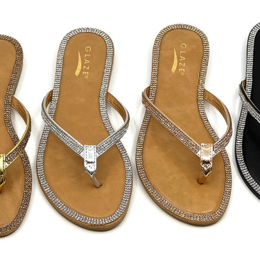 Thong Rhinestone Flat Sandals Honey-49 Wild Diva | Shoe Time