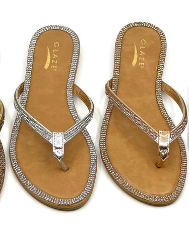 Thong Rhinestone Flat Sandals Honey-49 Wild Diva | Shoe Time