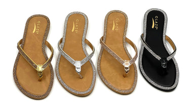 Thong Rhinestone Flat Sandals Honey-49 Wild Diva | Shoe Time